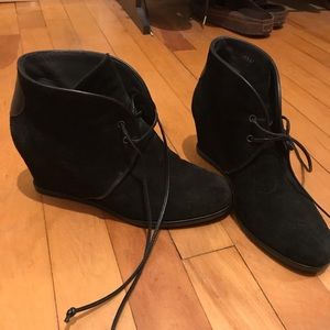Stuart Weitzman black suede wedge booties